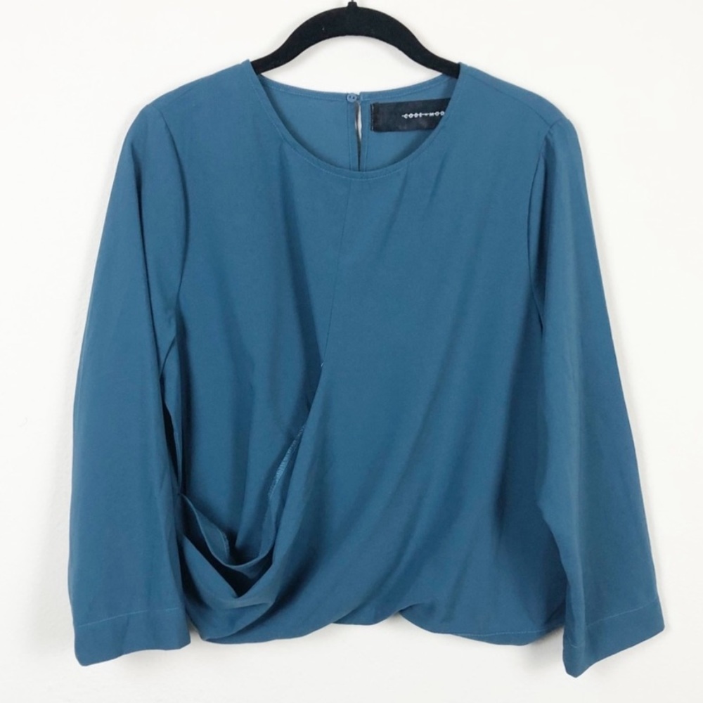 Code x Mode Draped Teal 3/4 Sleeve Blouse Large